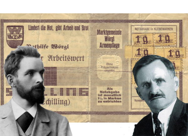 Das Wunder von Wörgl. Silvio Gesell (l.), Michael Unter guggenberger (r.) PM: UT24 / Gemeinfrei